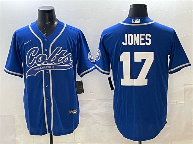 Men's Royal Indianapolis Colts #17 Daniel Jones Cool Base Stitched Baseball Jersey